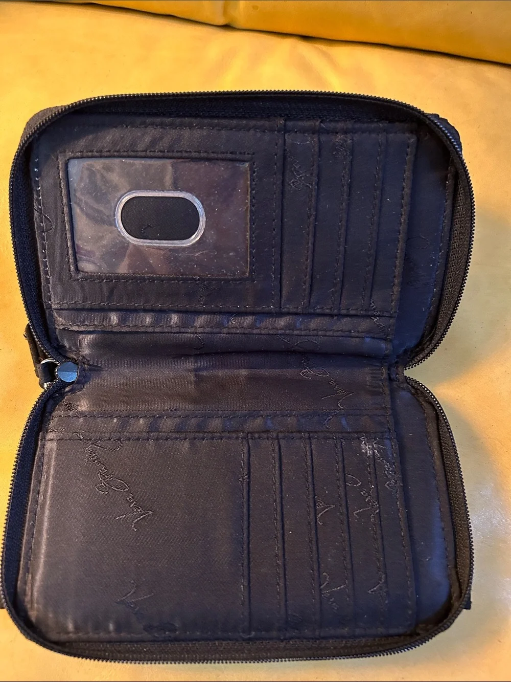 Vera Bradley Black Quilted Zip Wallet with Metal Plaque